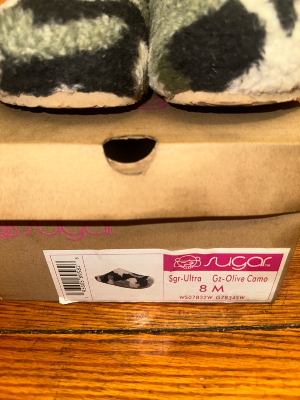 Sugar Green Black Cream Camo Plush Slide Mules